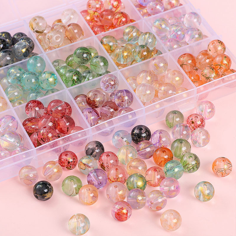 Glass Ice Permeable Ink Smudged Gold Beads Loose Diy Handmade Necklace Bracelet Jewelry