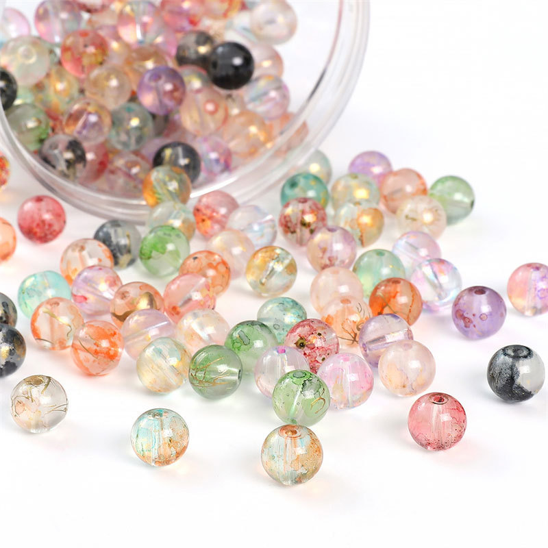 Glass Ice Permeable Ink Smudged Gold Beads Loose Diy Handmade Necklace Bracelet Jewelry