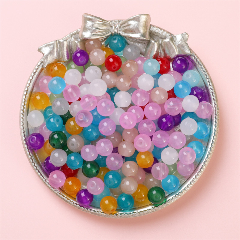 Glass Jelly Solid Color Imitation Jade Round Beads Loose Diy Handmade Necklace Hand Bead