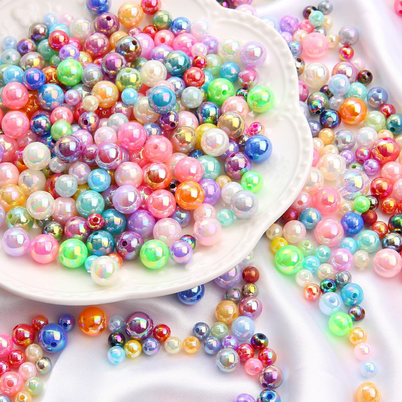 6/8/10mmabs Imitation Pearl Ab Color Round Beads Diy Handmade Loose Material Jewelry