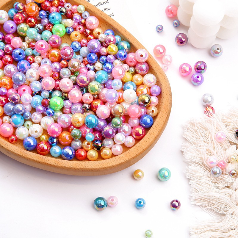 6/8/10mmabs Imitation Pearl Ab Color Round Beads Diy Handmade Loose Material Jewelry