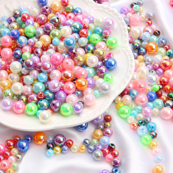 6/8/10mmabs Imitation Pearl Ab Color Round Beads Diy Handmade Loose Material Jewelry