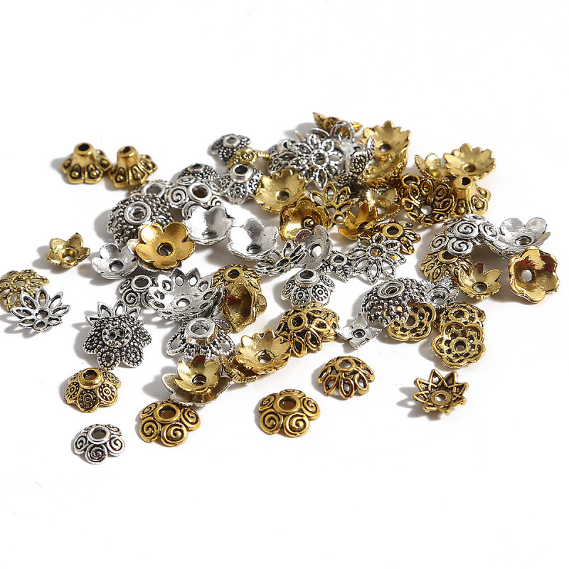 Ancient Gold Alloy Hollow Flower Holder with Beads and Cap, Antique Style Diy Hairpin