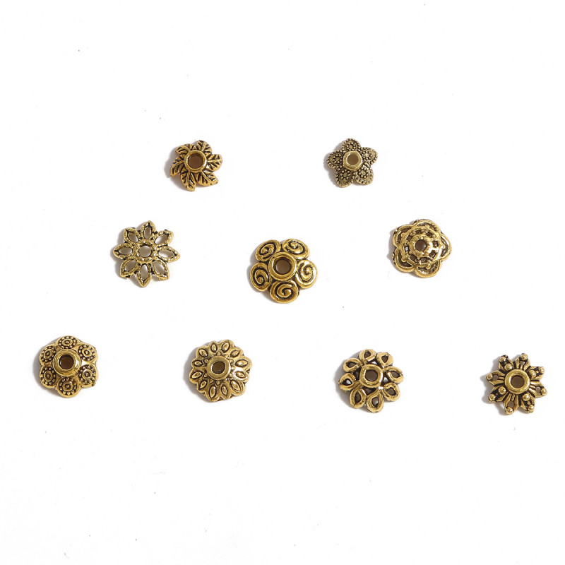 Ancient Gold Alloy Hollow Flower Holder with Beads and Cap, Antique Style Diy Hairpin