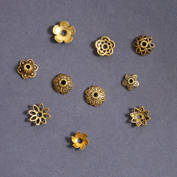 Ancient Gold Alloy Hollow Flower Holder with Beads and Cap, Antique Style Diy Hairpin