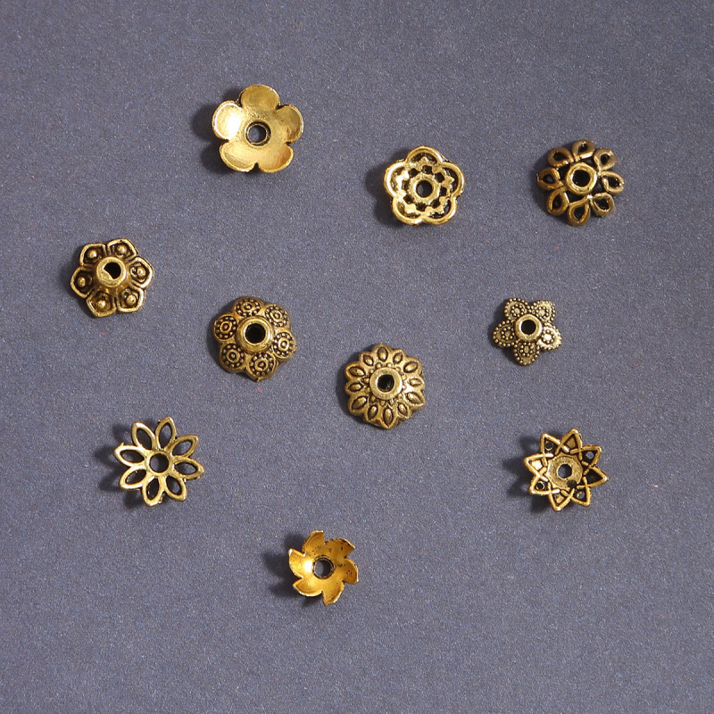 Ancient Gold Alloy Hollow Flower Holder with Beads and Cap, Antique Style Diy Hairpin