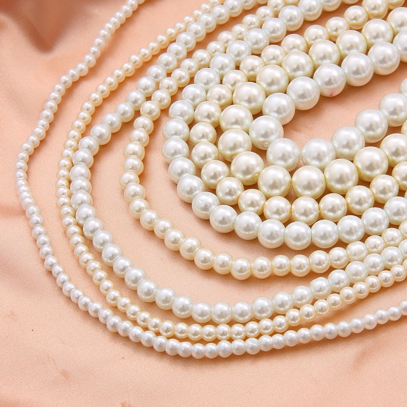 Colored Round Glass Imitation Pearl Loose Bead Material Handmade Diy Homemade Necklace