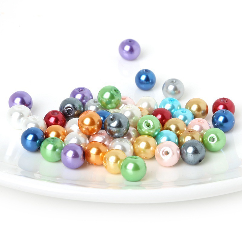 Colored Round Glass Imitation Pearl Loose Bead Material Handmade Diy Homemade Necklace