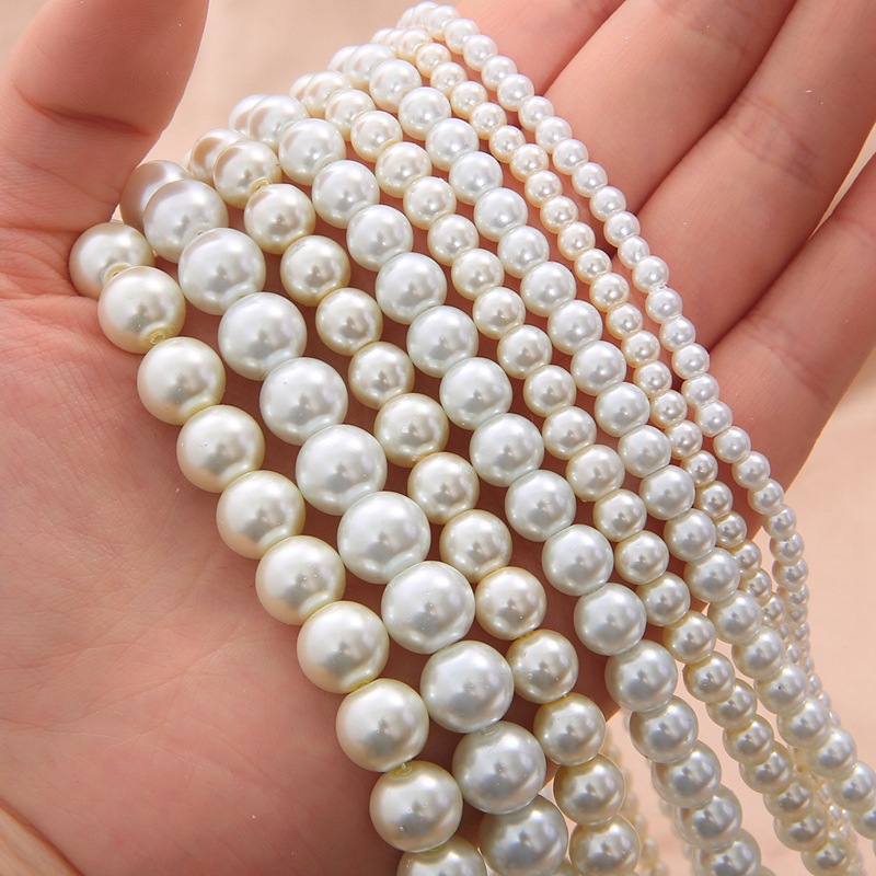 Colored Round Glass Imitation Pearl Loose Bead Material Handmade Diy Homemade Necklace