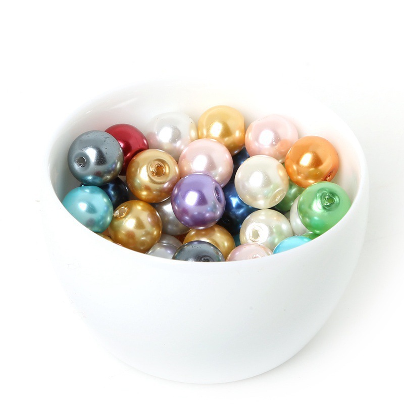 Colored Round Glass Imitation Pearl Loose Bead Material Handmade Diy Homemade Necklace