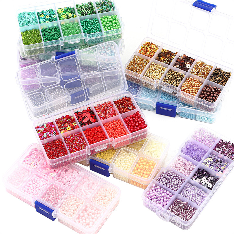 10 Grid Multi-color Rice Beads Sequins Imitation Pearl Material Handmade Diy Bracelet