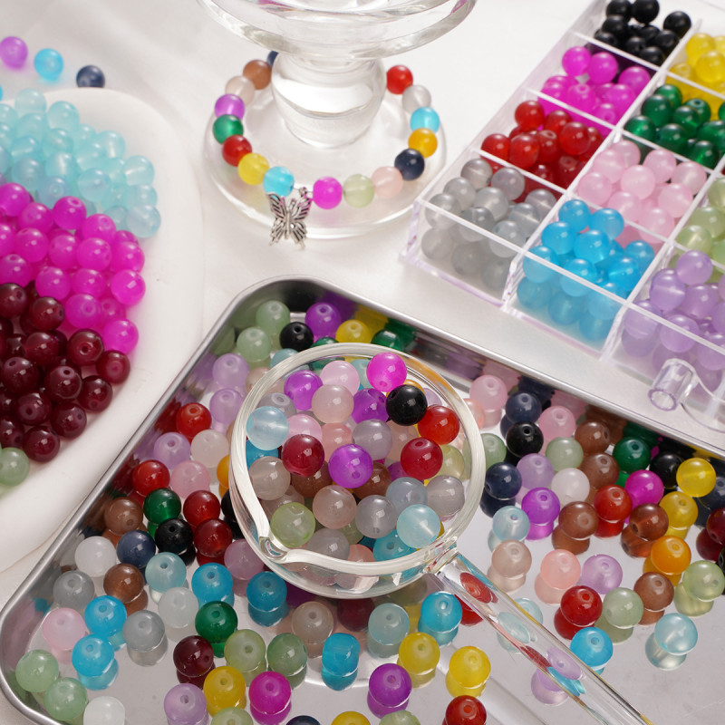 4-10mm Glass Jelly Paint Imitation Jade Round Beads Loose Diy Handmade Necklace Hand