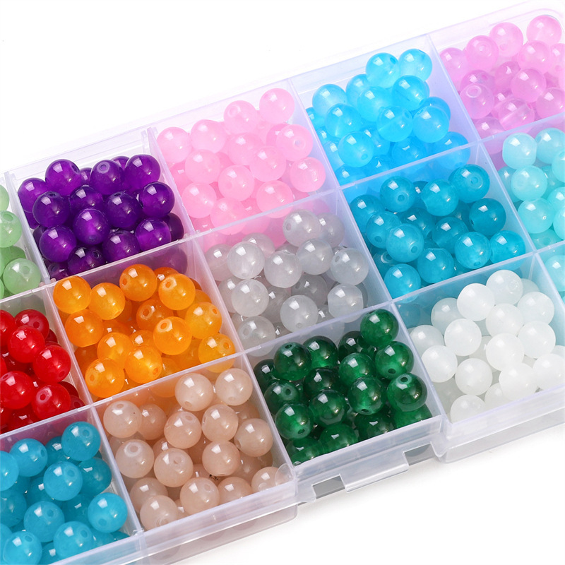 4-10mm Glass Jelly Paint Imitation Jade Round Beads Loose Diy Handmade Necklace Hand