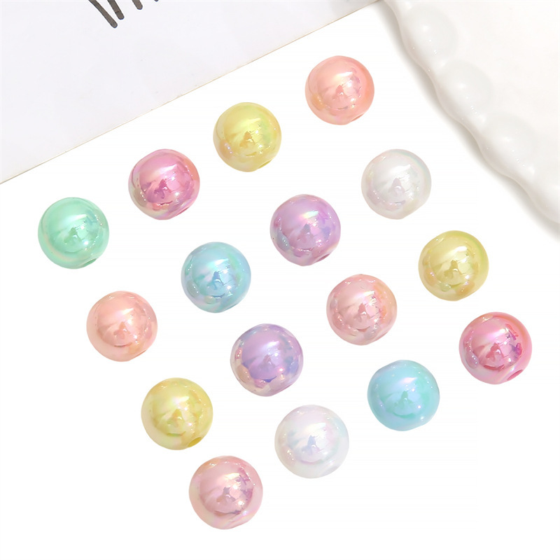 Acrylic Solid Color Plated Round Beads Straight Hole Hand String Diy Handmade Bracelet