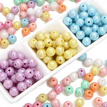 Acrylic Solid Color Plated Round Beads Straight Hole Hand String Diy Handmade Bracelet