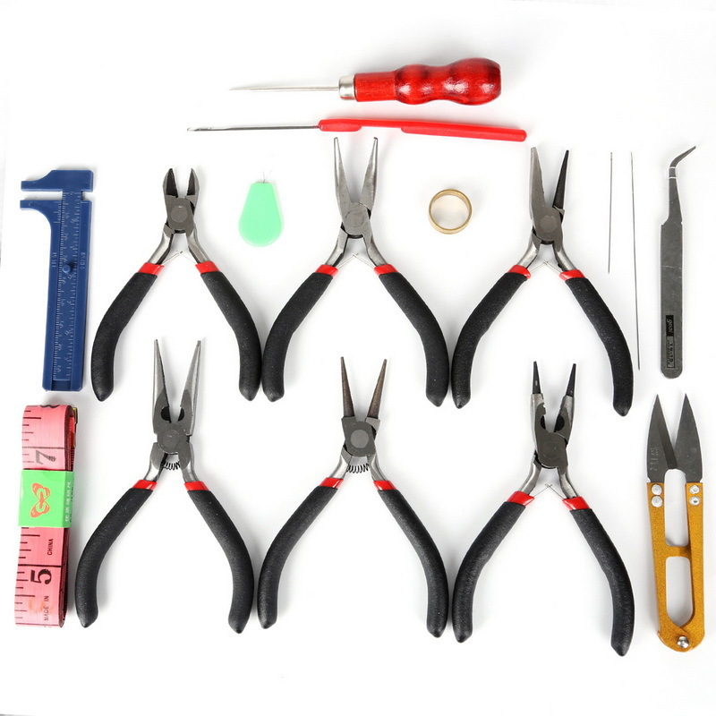 Tool Set Pliers Glue Storage Box Needle Nose Scissors Copper Ring Diy Handmade Jewelry