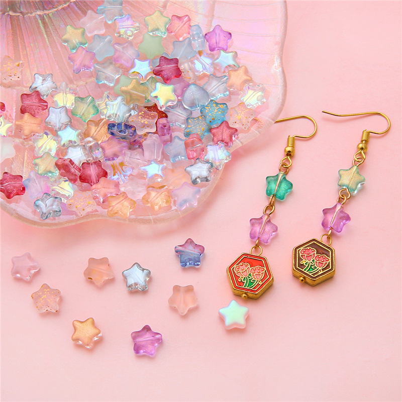 10 Straight Hole Five-pointed Stars Antique Style Imitation Glass Accessories Handmade