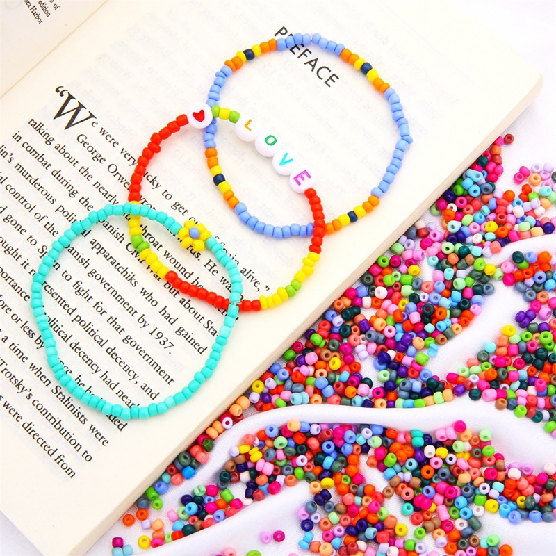 Glass Solid Color Paint Rice Beads Loose Bead Material Handmade Diy Ring Necklace Beaded