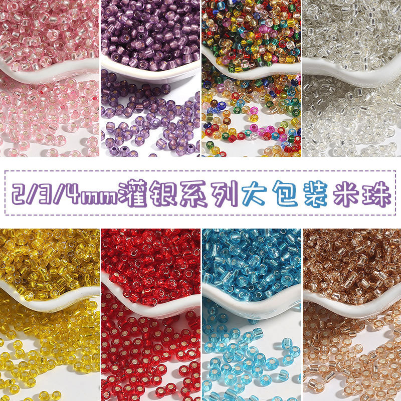 Large Package of 2-4mm Glass Filled Silver Rice Beads Loose Handmade Diy Braided Bracelet