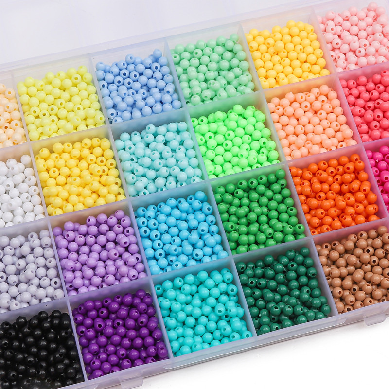 Acrylic Solid Color Round Beads Loose Diy Handmade Bracelets Necklaces Beaded Jewelry