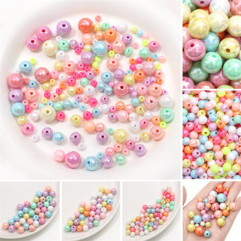 6-14mm Acrylic Solid Color Colorful Round Beads Straight Hole Hand String Handmade Diy