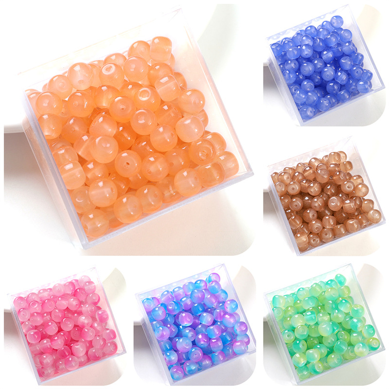 8x7mm Glass Imitation Jade Beads Hand String Apple Handmade Diy Bracelet Necklace Jewelry