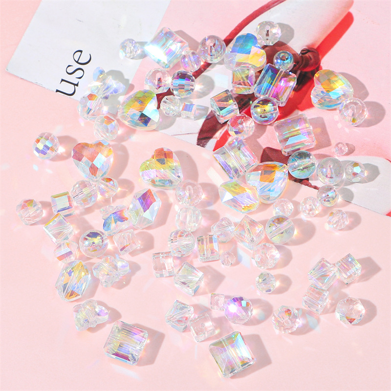 Transparent Ab Colored Peach Heart Beads Faceted Glass Crystal Handmade Diy Bracelet