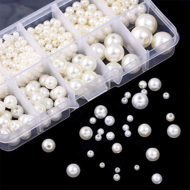 White Perforated/non-perforated Abs Pearl Box Set with 10 Grids Handmade Diy Bracelet