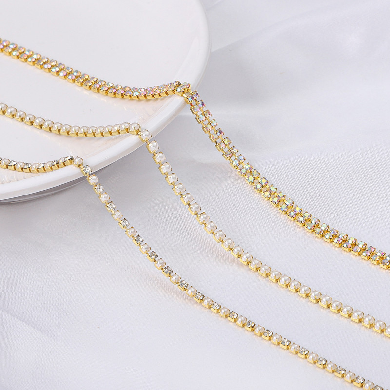 2mm-6mmab Color Encrypted Pearl Claw Chain Rhinestone Gold and Silver Bottom Diamond