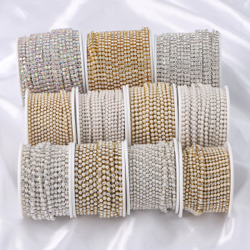 2mm-6mmab Color Encrypted Pearl Claw Chain Rhinestone Gold and Silver Bottom Diamond