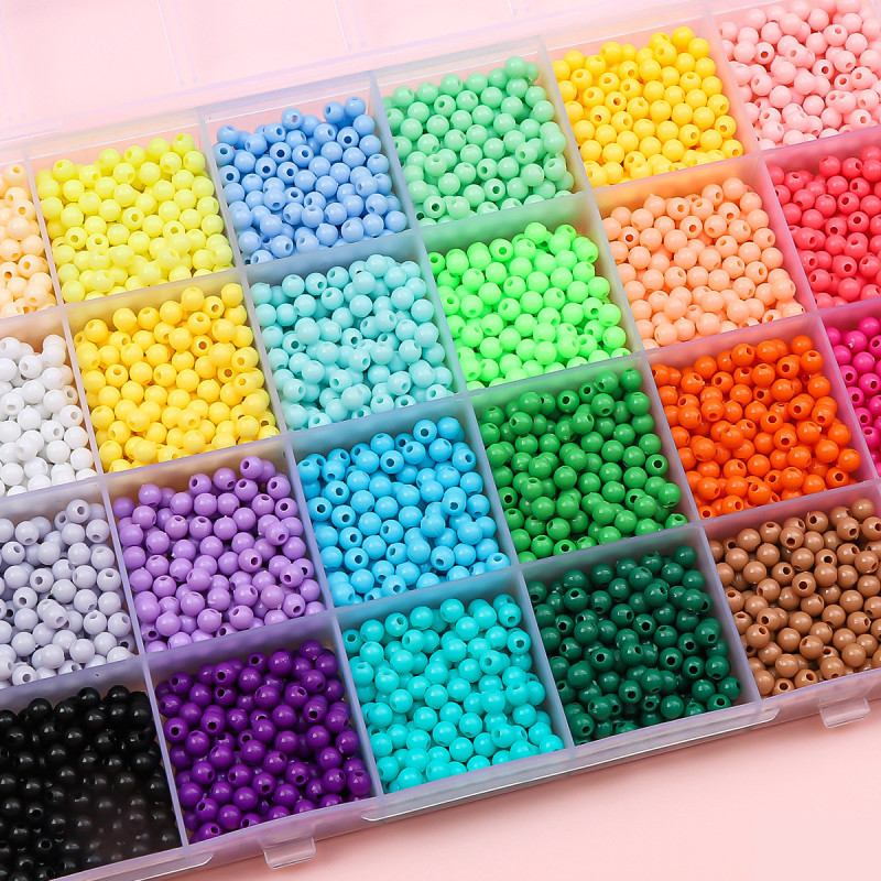 3/4mm Acrylic Solid Color Round Beads Handmade Diy Hand Beaded Bracelet Loose Bead