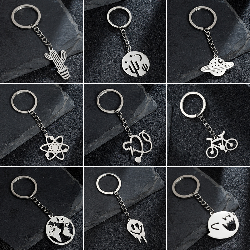 2025 Stainless Steel Keychain Personalized Cartoon Pattern Creative Cactus Universe