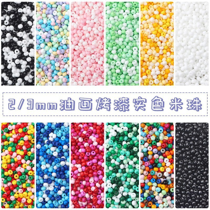 2/3mm High Quality Oil Painting Solid Color Paint Glass Rice Beads Diy Material Handmade