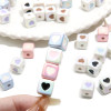 Acrylic Plated Color Drop Oil Square Four-sided Love Three-dimensional Beads Diy Handmade