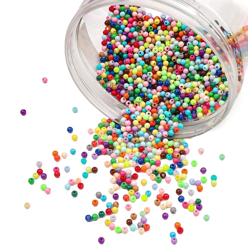 3/4mm Solid Color Acrylic Round Beads Children Diy Handmade Bracelet Material Accessories