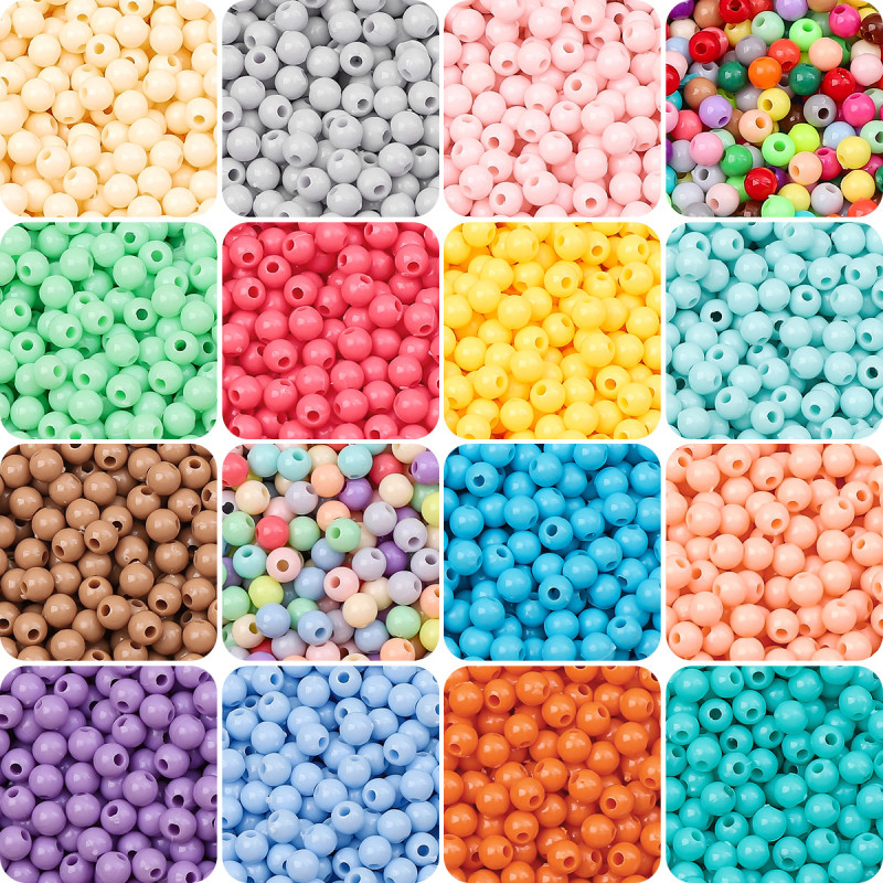3/4mm Solid Color Acrylic Round Beads Children Diy Handmade Bracelet Material Accessories