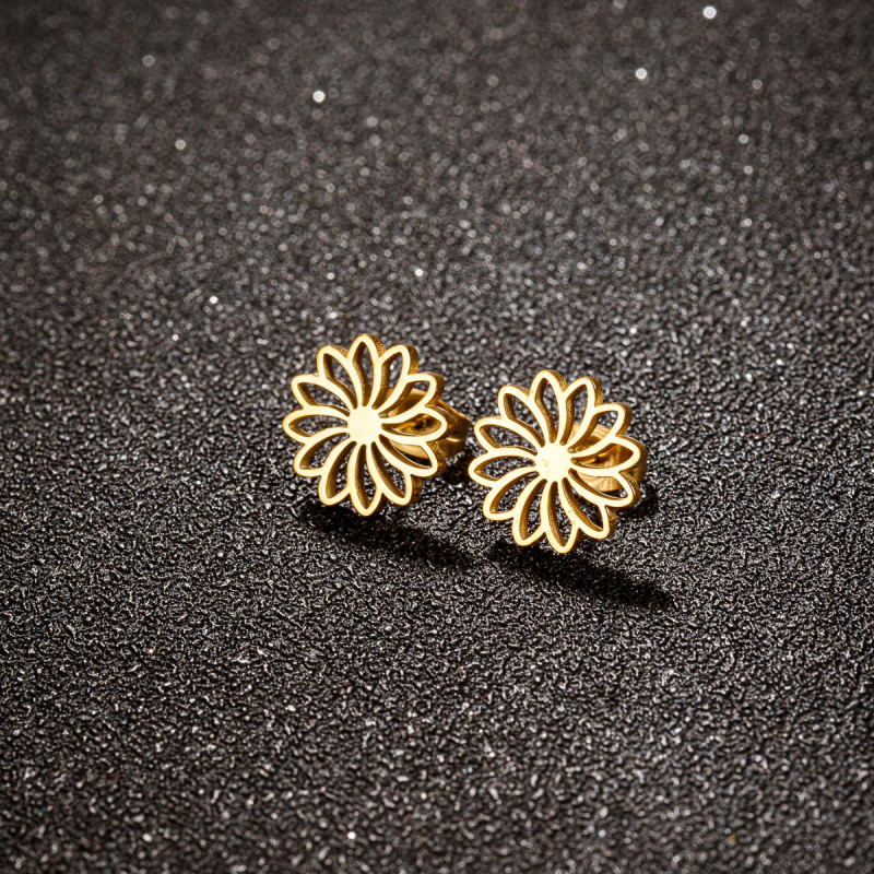 2025 New Fashion Sweet Earrings Stainless Steel Cute Hollow Forest Daisy Flower Ready