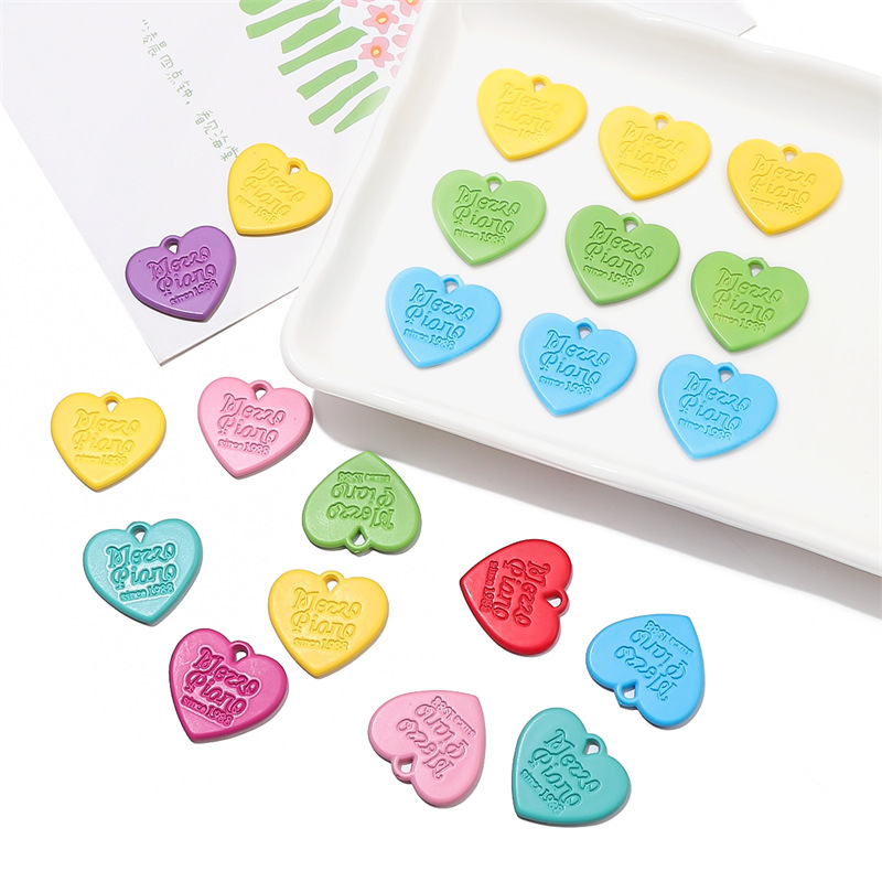 Acrylic English Love Tag Beads Peach Heart Diy Handmade Beaded Necklace Bracelet Material
