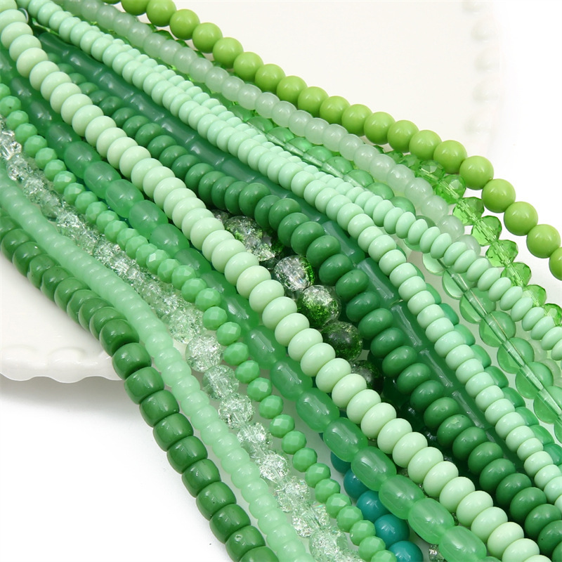 Glass Green Transparent Solid Color Round Beads Crystal Wheel Bamboo Handmade Diy
