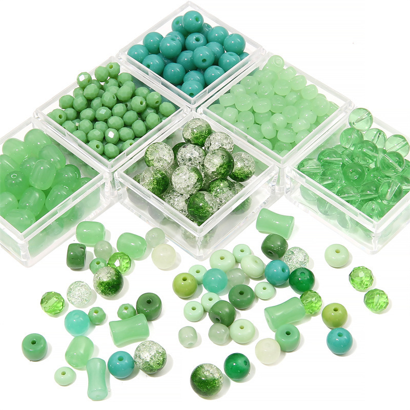 Glass Green Transparent Solid Color Round Beads Crystal Wheel Bamboo Handmade Diy