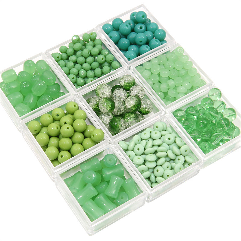 Glass Green Transparent Solid Color Round Beads Crystal Wheel Bamboo Handmade Diy