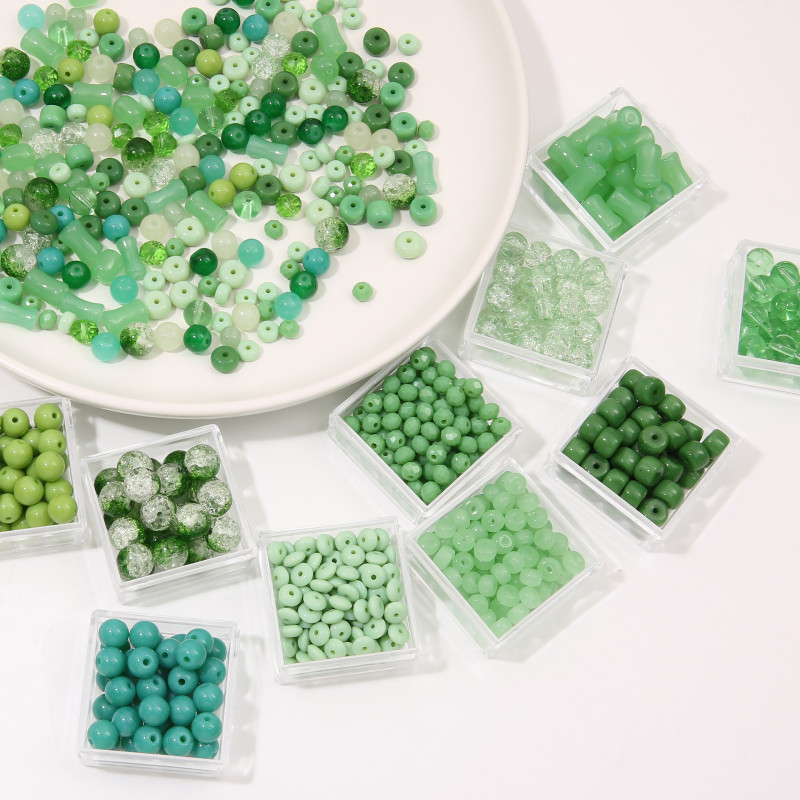 Glass Green Transparent Solid Color Round Beads Crystal Wheel Bamboo Handmade Diy