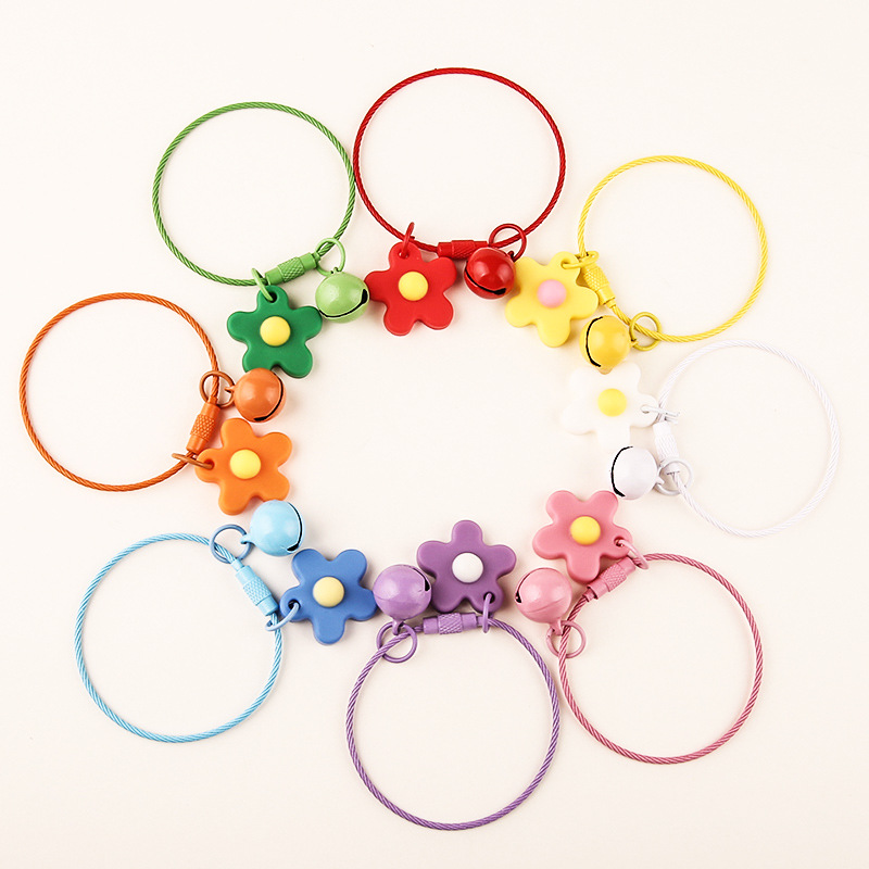 Creative Diy Candy Color Steel Wire Ring Flower Bell Keychain Cute School Bag Pendant
