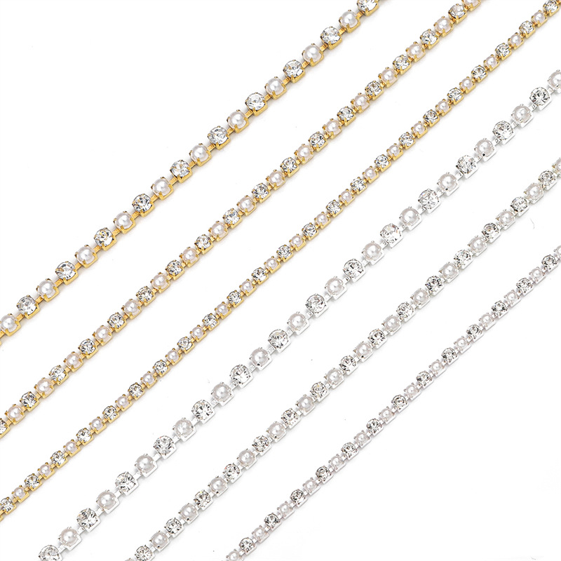 Rhinestone Claw Chain Pearl Gold and Silver Bottom Diamond Diy Handmade Necklace Hand