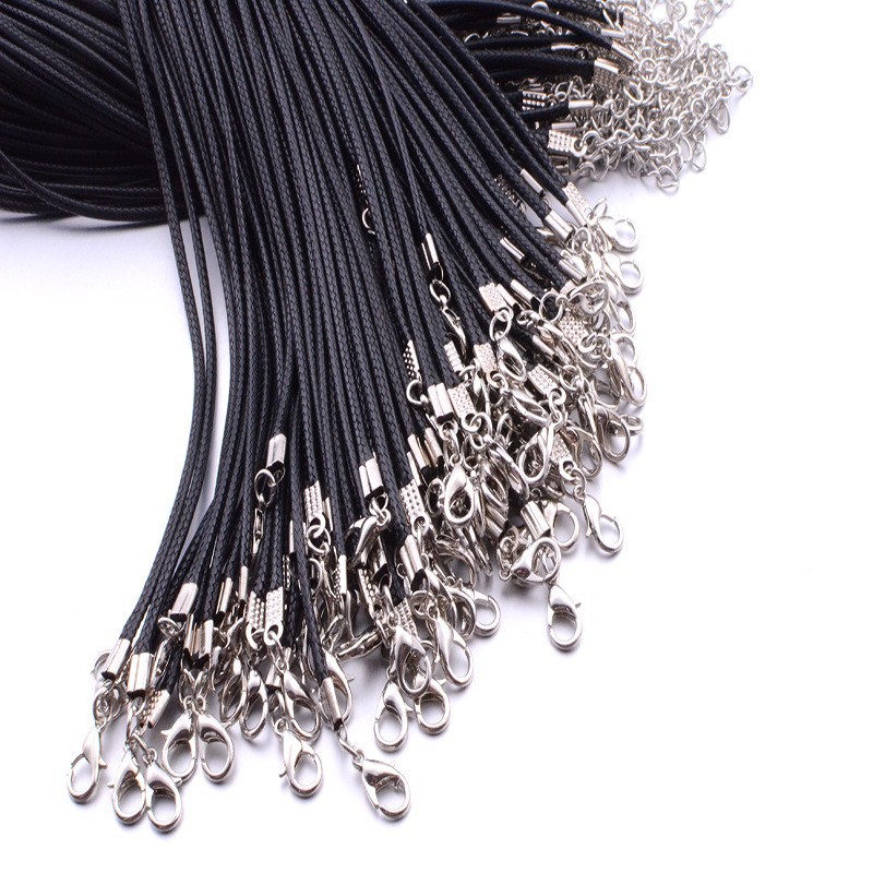 Diy Jewelry Accessories Wax Wire Necklace Rope Lobster Clasp Black Leather Pendant Wax