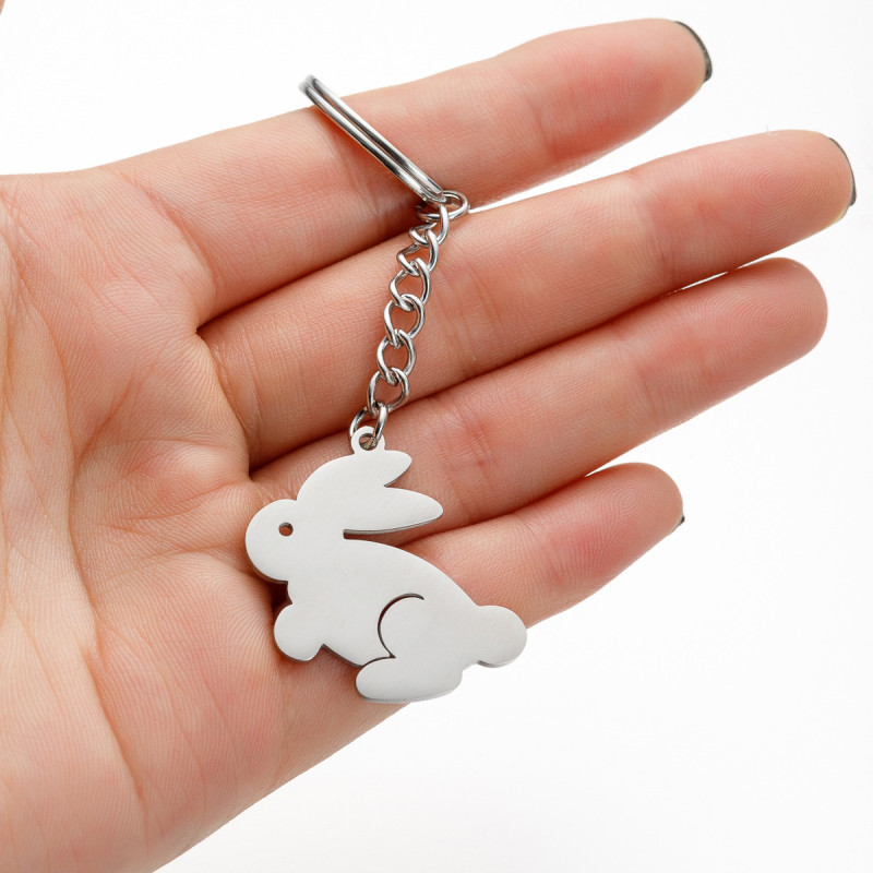 New Zodiac Rabbit Pendant Stainless Steel Keychain Cute Cartoon Student Backpack