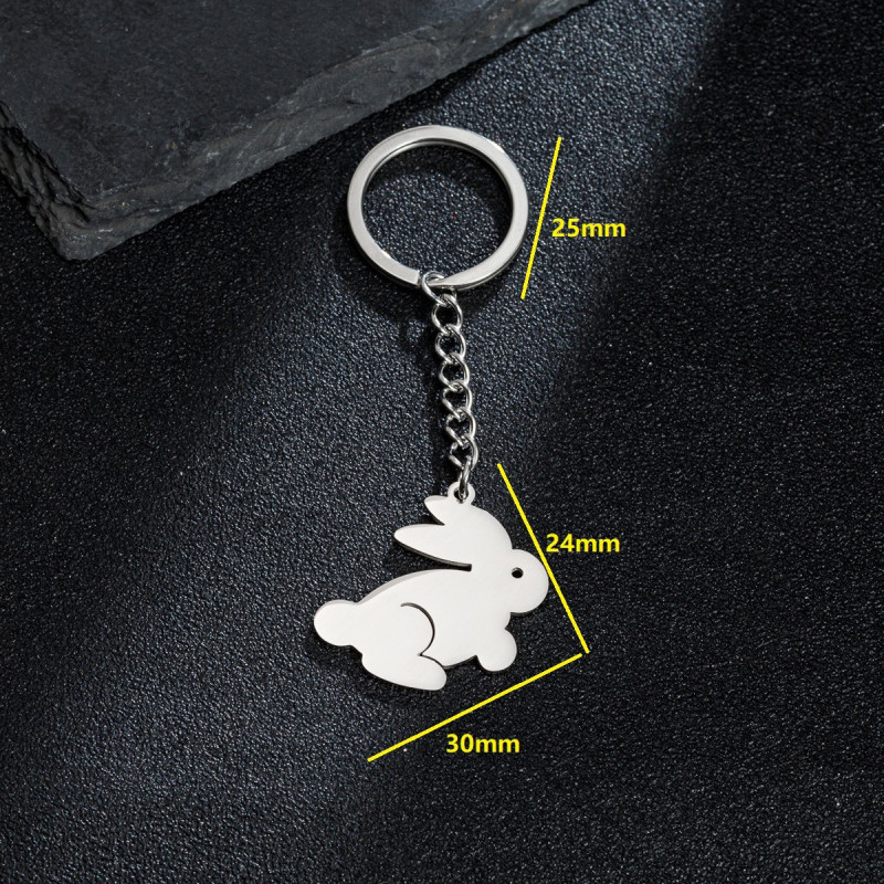 New Zodiac Rabbit Pendant Stainless Steel Keychain Cute Cartoon Student Backpack