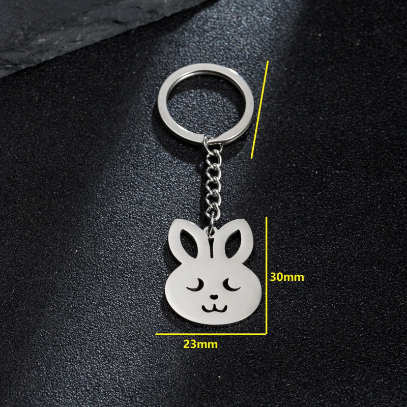 New Zodiac Rabbit Pendant Stainless Steel Keychain Cute Cartoon Student Backpack