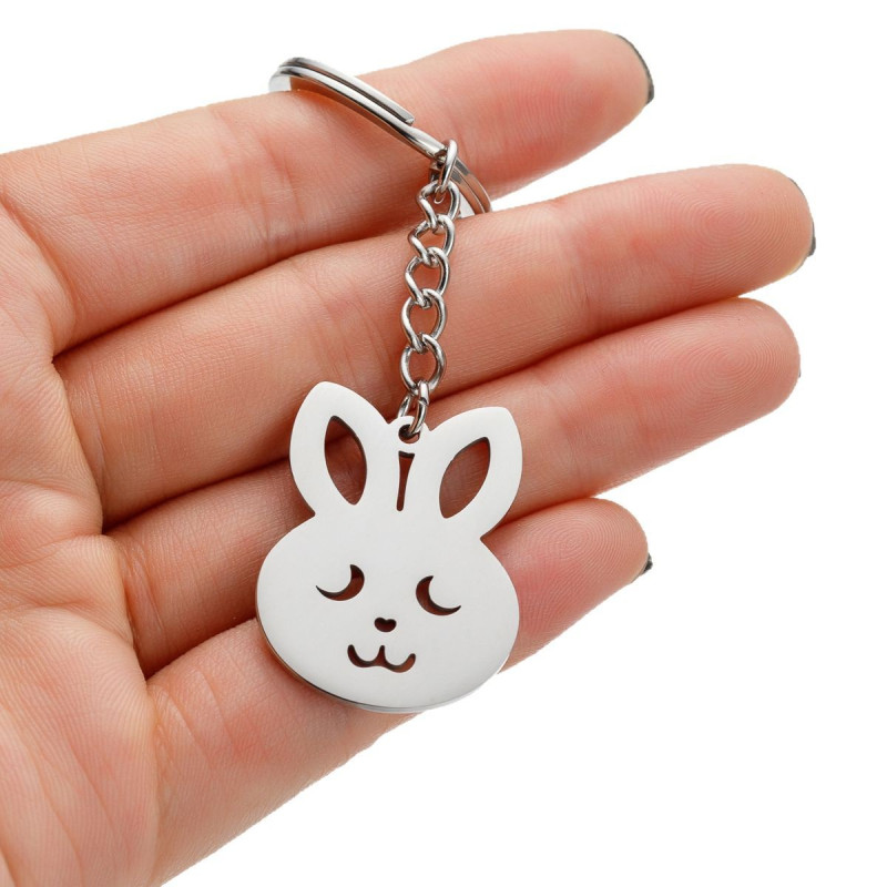 New Zodiac Rabbit Pendant Stainless Steel Keychain Cute Cartoon Student Backpack