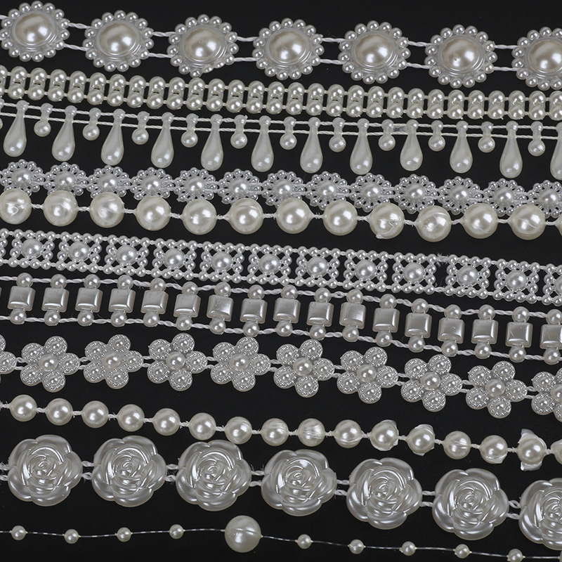 Round Sun Rose Double Row Line Pearl Chain Connected Beads Wedding Handmade Diy